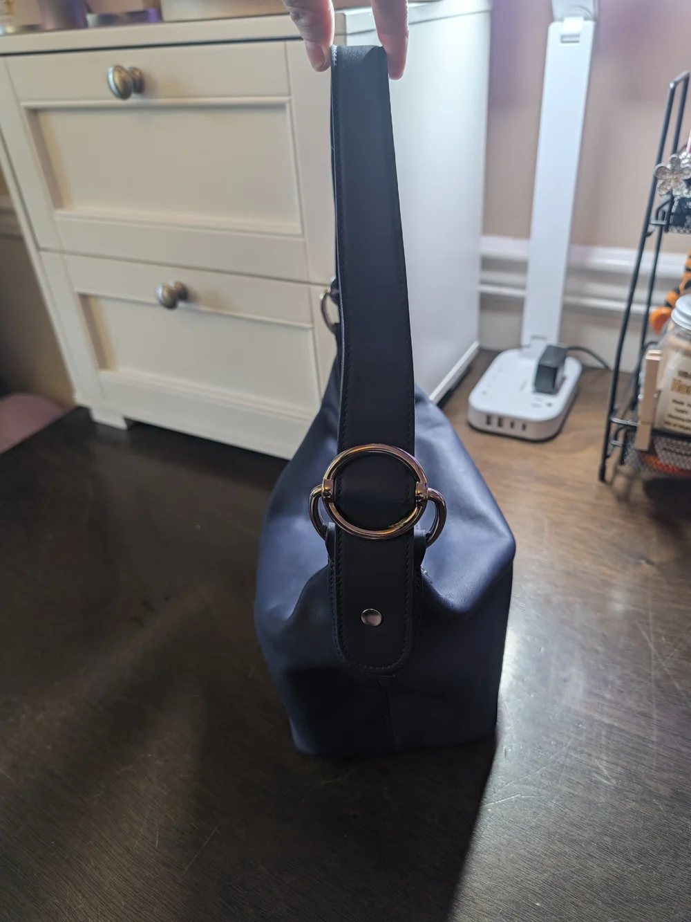 Antonio Melani Navy Blue Leather Slouchy Hobo Shoulder Bag Purse